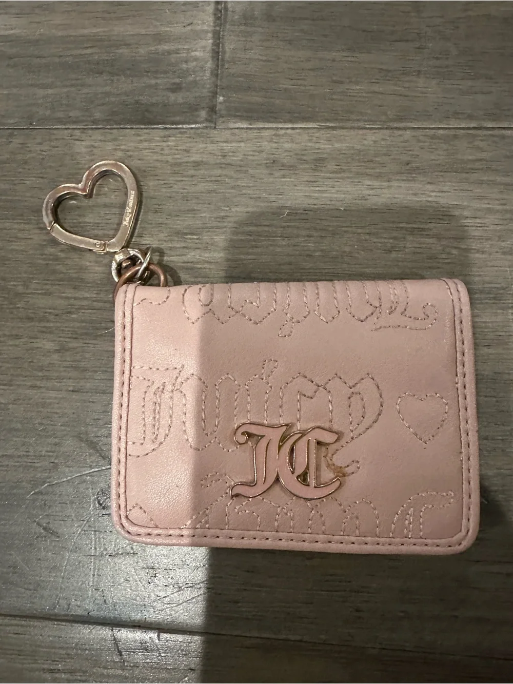 Juicy Couture Light Pink Card Holder with Heart Keyring & Gold Logo